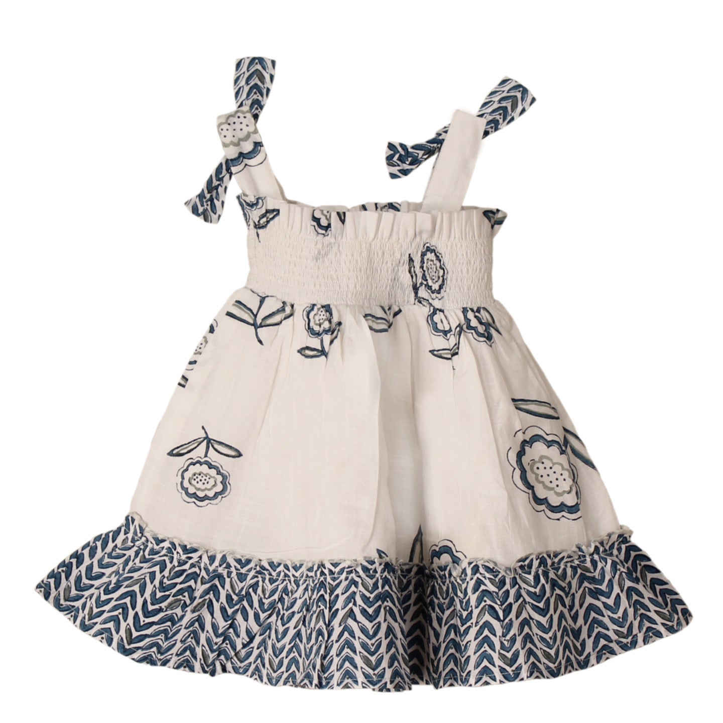 Block printed Baby Girl's Dress Piya Blue