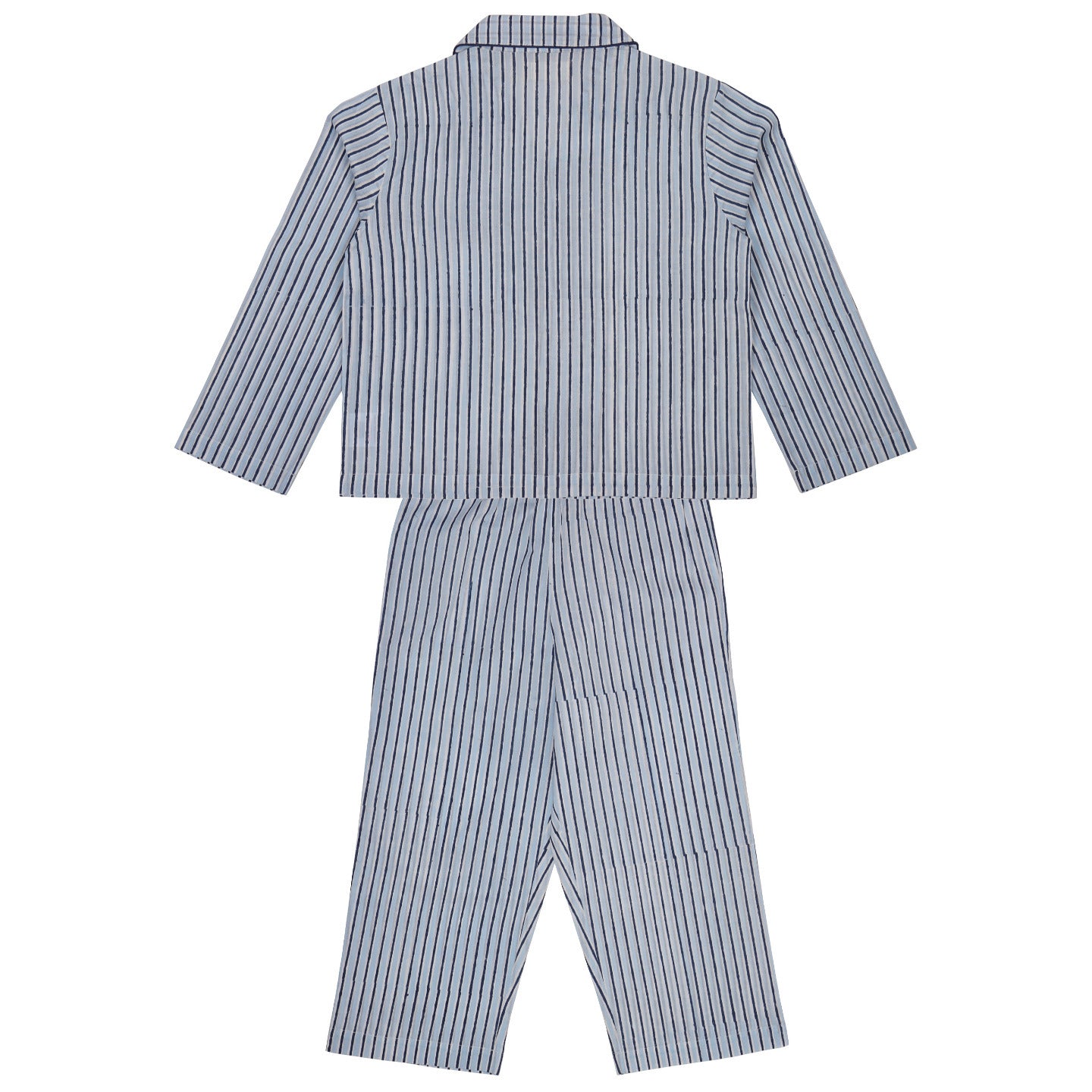 Block Printed Unisex Night Suit Set Stripes Blue