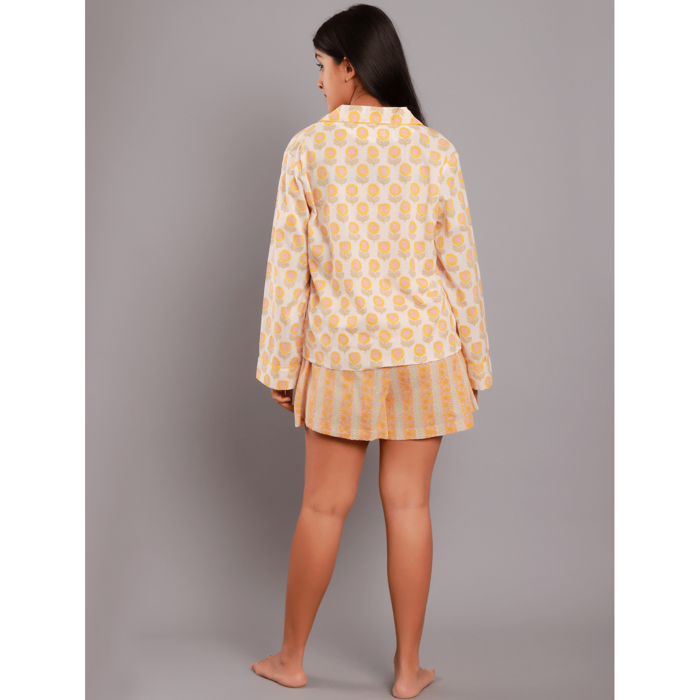 Women nightsuit shorts sunflower yellow