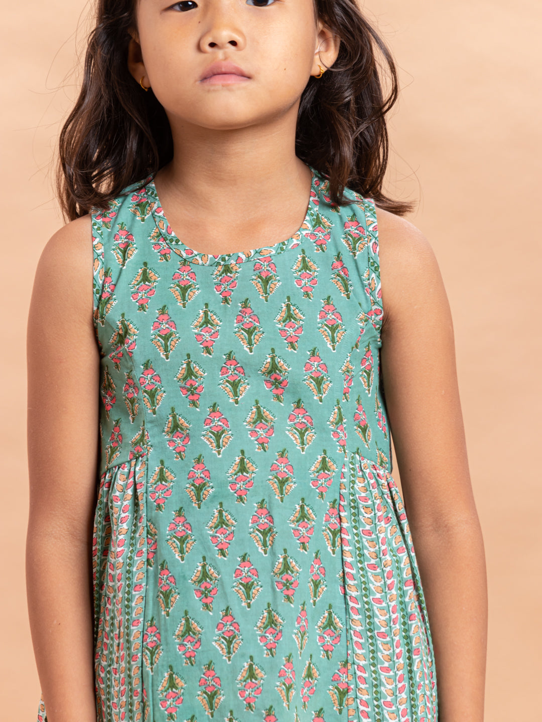 Girls Printed Dress- Luna Buti Green