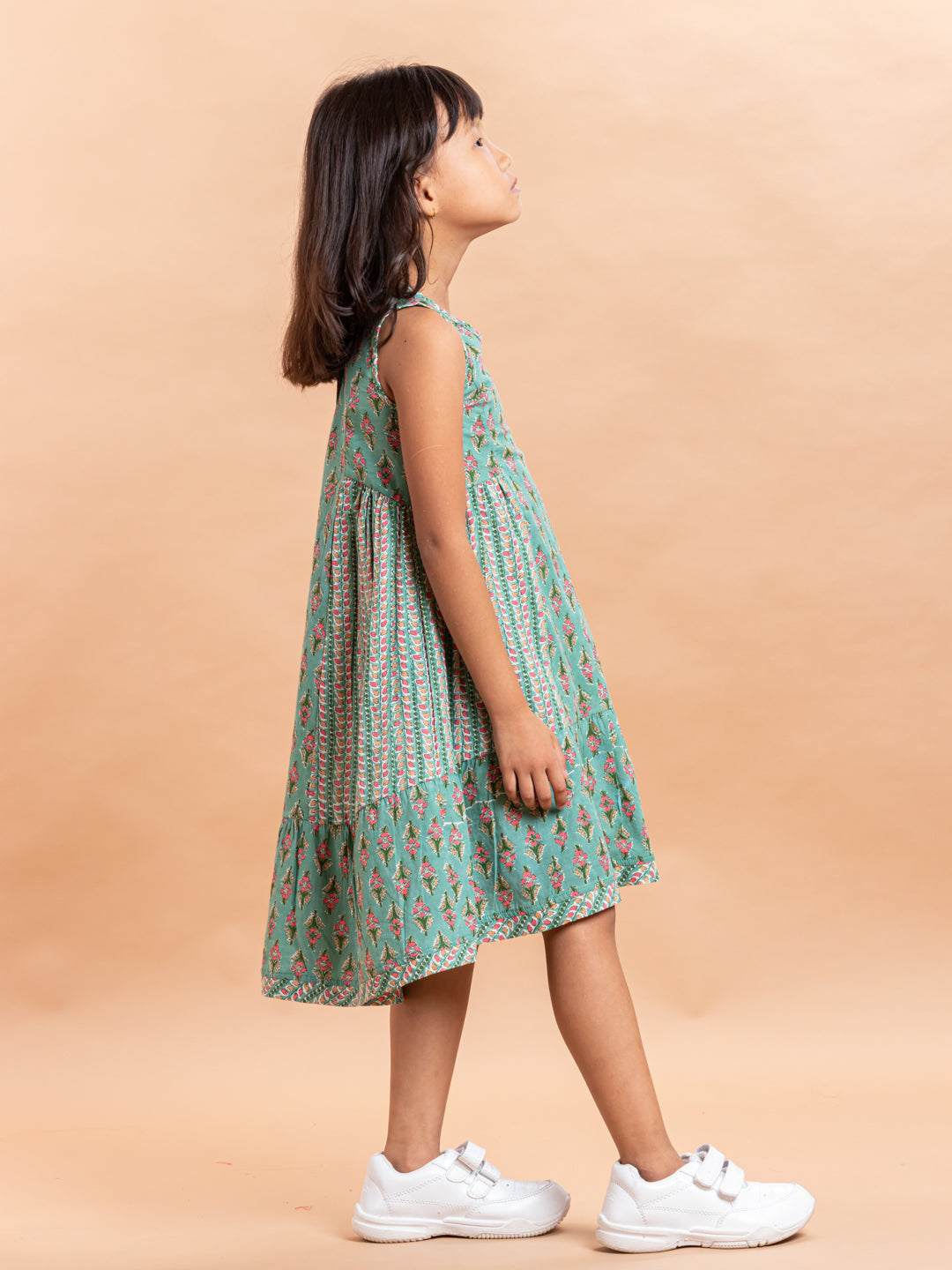 Girls Printed Dress- Luna Buti Green