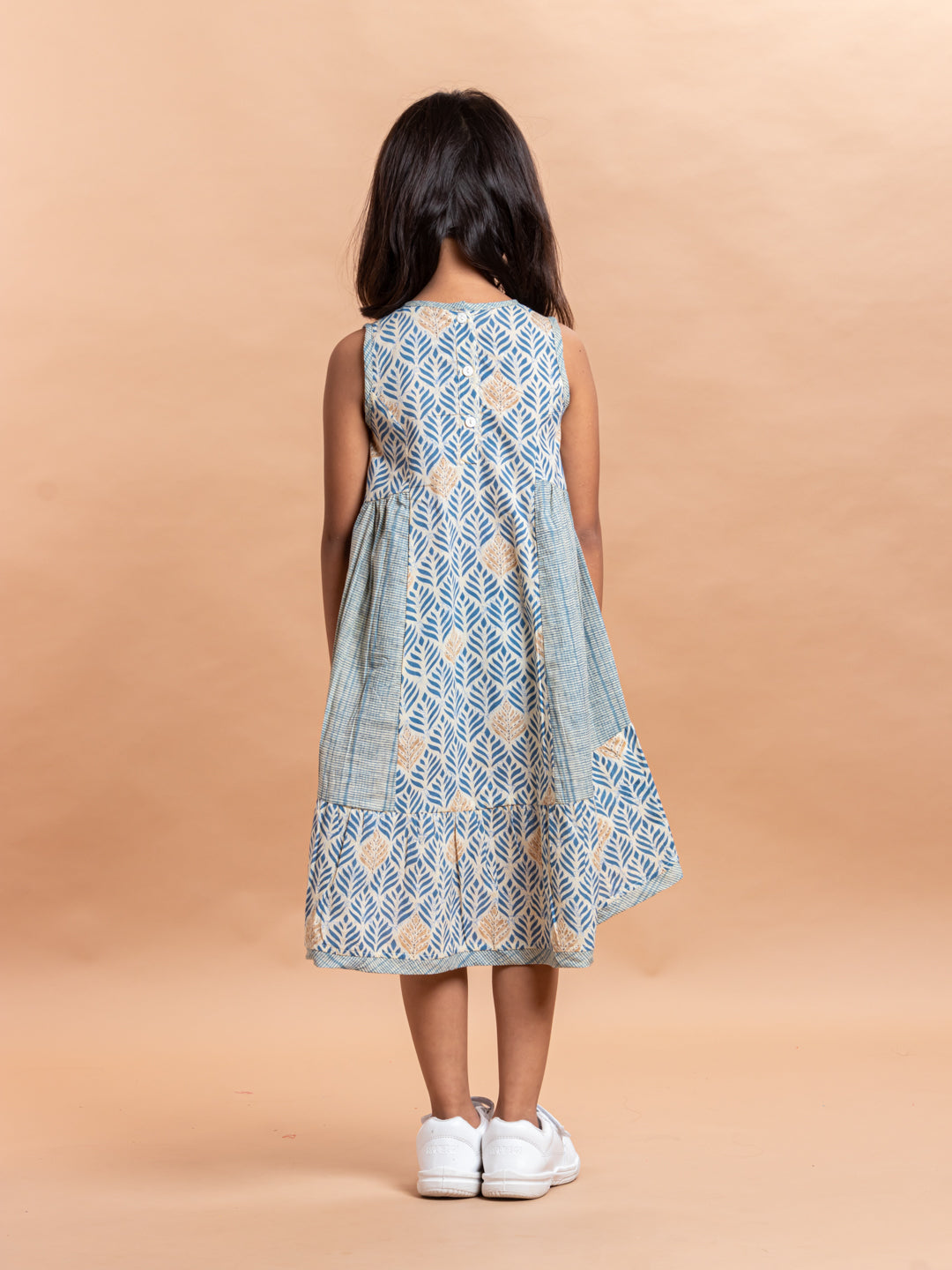 Girls Printed Dress- Luna Leaf Blue