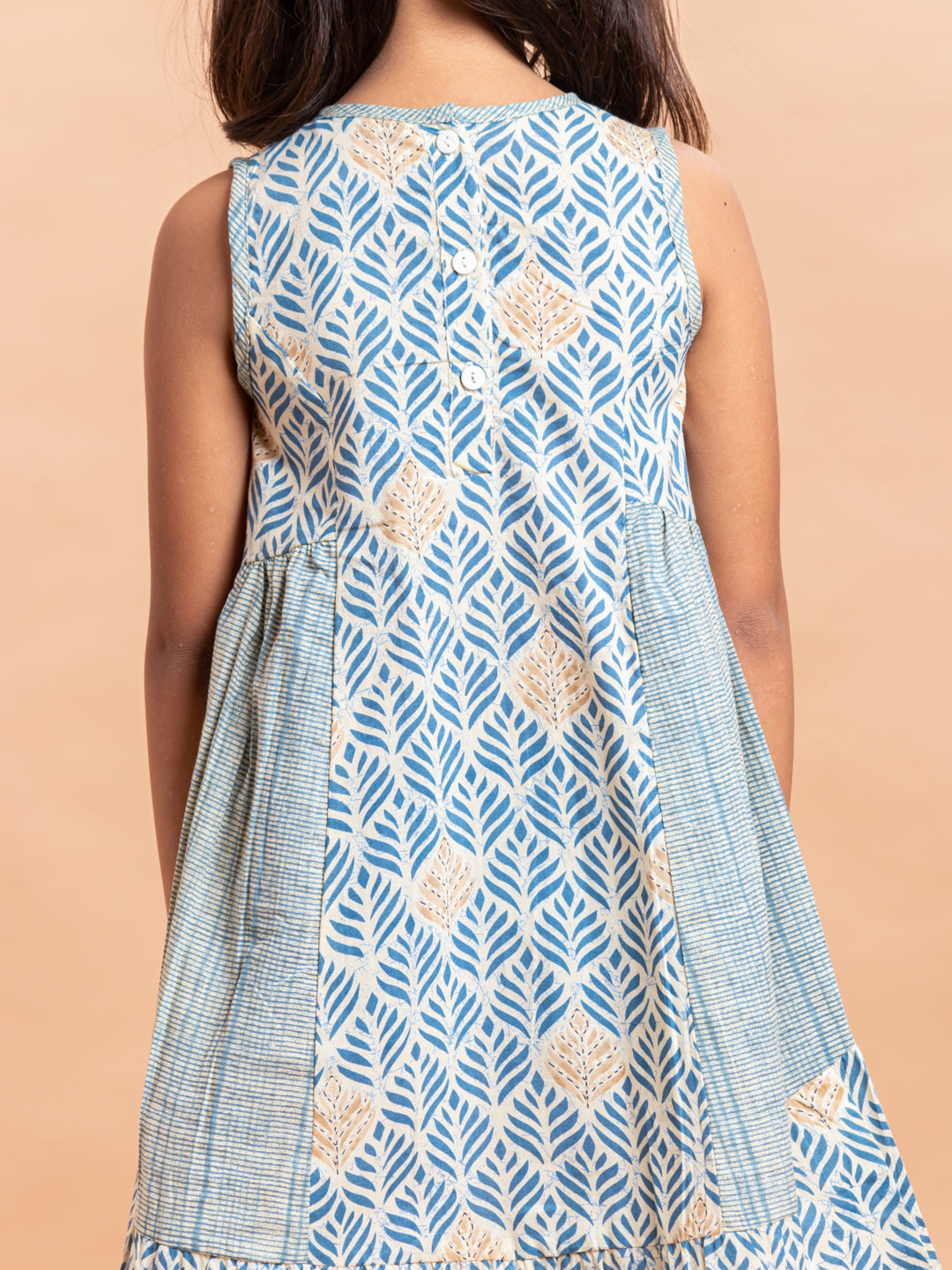 Girls Printed Dress- Luna Leaf Blue