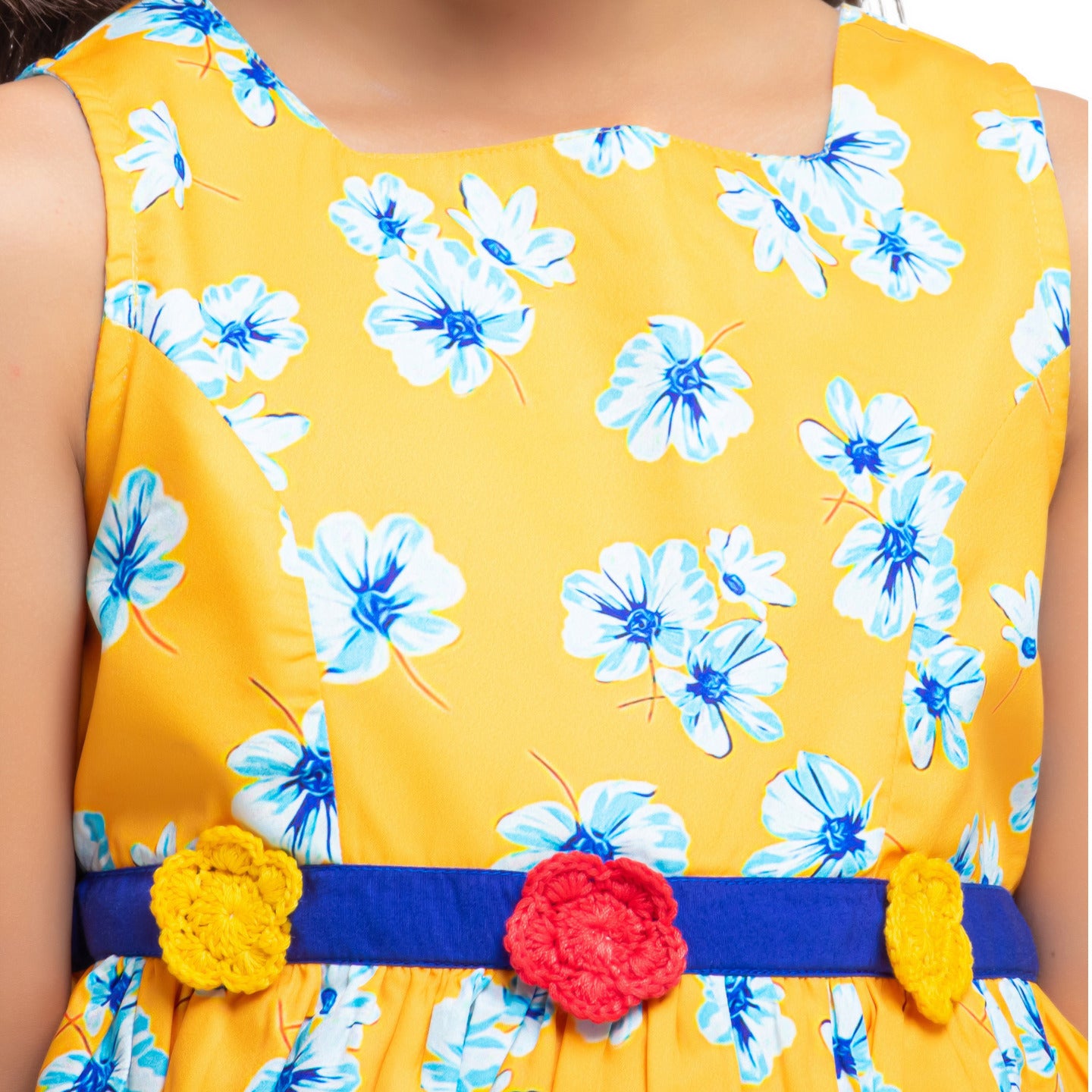 Garden Dress with crochet flowers Yellow