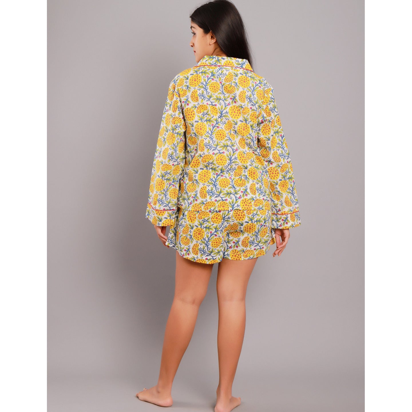 Marigold Night Suit Shorts Set Yellow