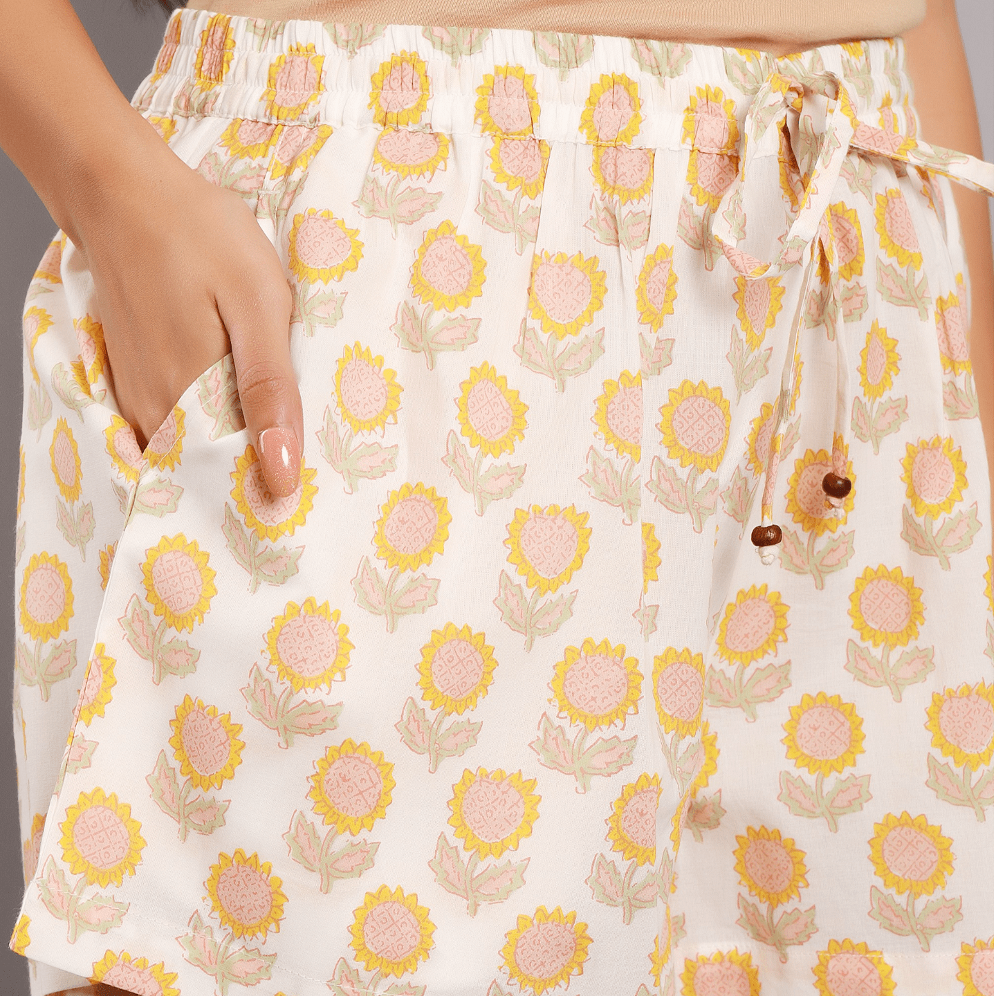 Block printed Women Shorts Sunflower Yellow