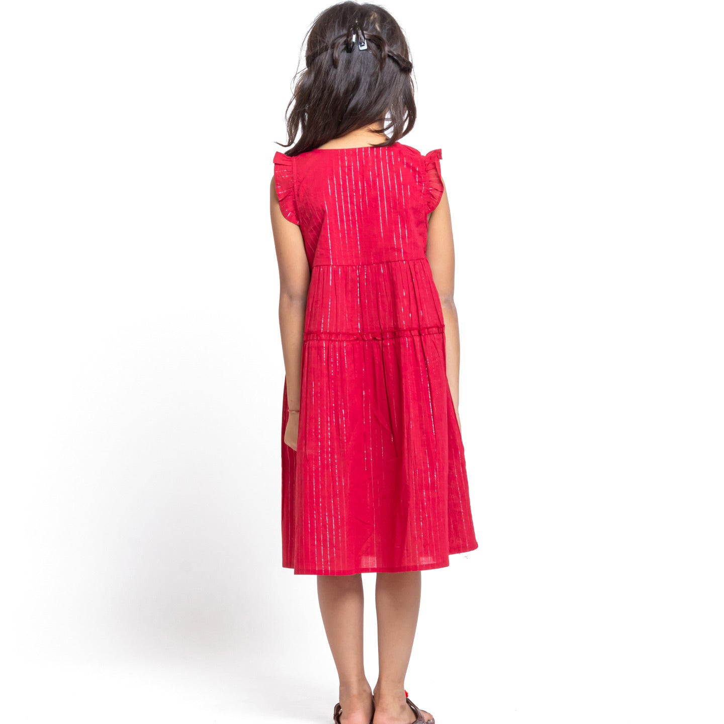 Mickey Lurex Embroidered Dress Red