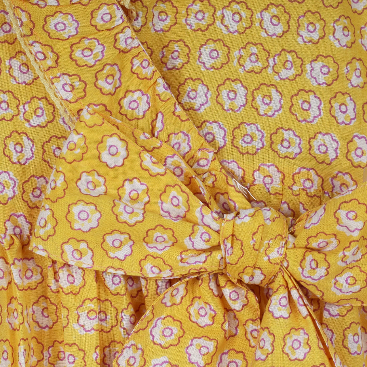 Girls Cotton Ditsy Floral Dress Yellow