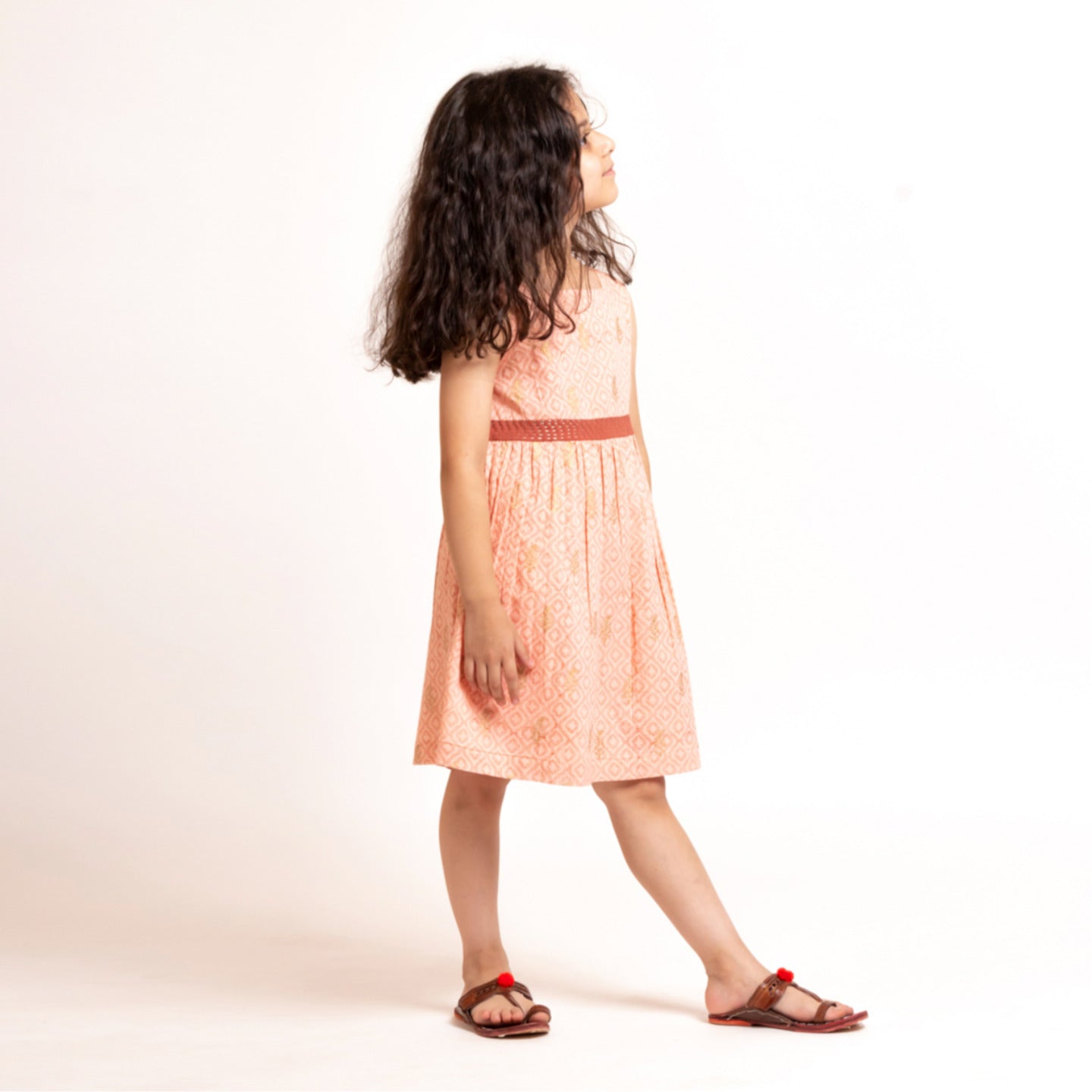 Girl's Block printed Fit and Flare Dress Pink