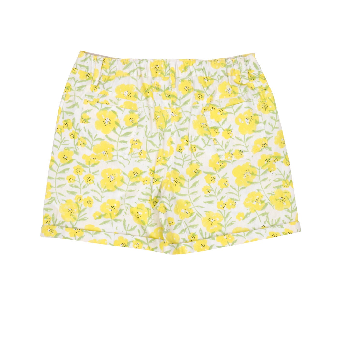 Block printed twill shorts Floral Yellow