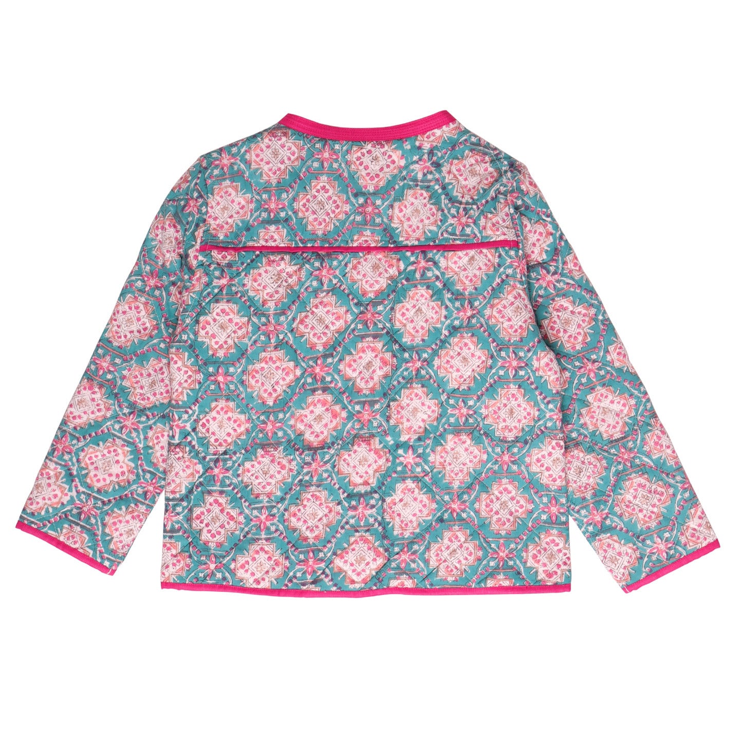 Quilted Reversible Jacket Turquoise geo print