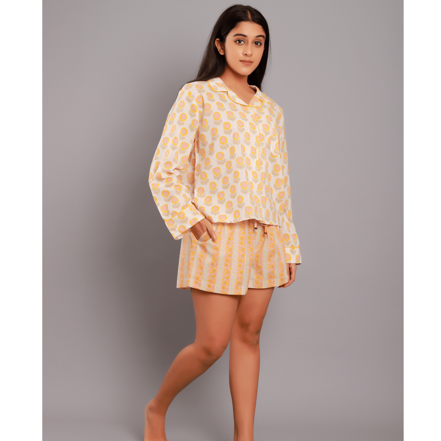 Women nightsuit shorts sunflower yellow