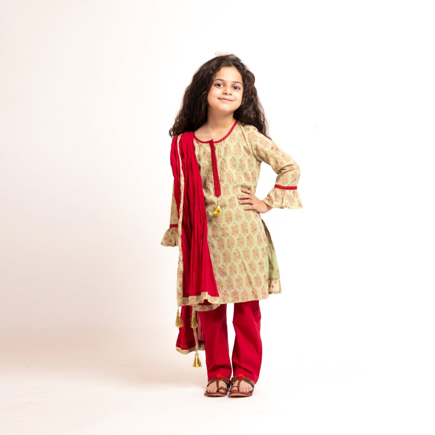 Girls kurta pant set Olive Green