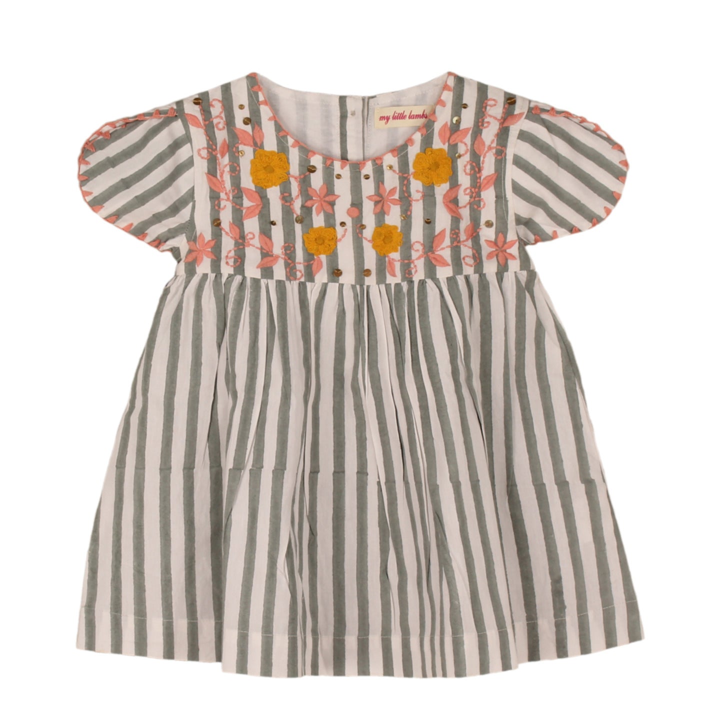 Block printed Baby Girl's Dress Sansa Striped Grey
