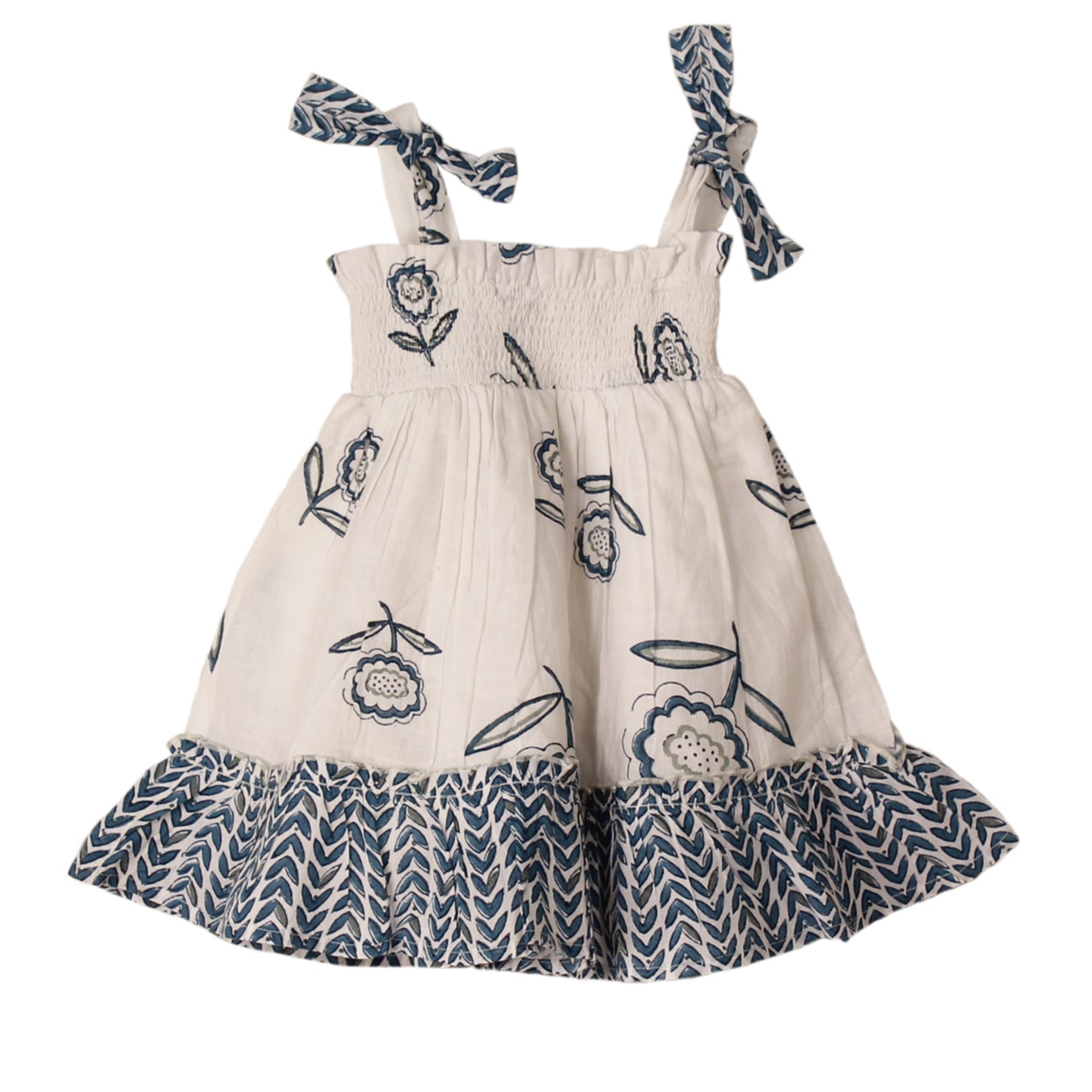 Block printed Baby Girl's Dress Piya Blue